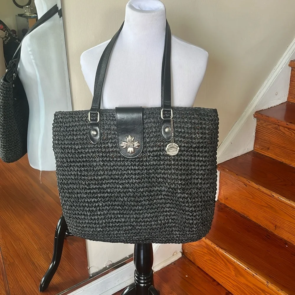 Patricia Nash Manarola black straw tote bag